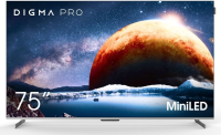 Телевизор QLED Digma Pro 75" Mini LED 75Q Google TV Frameless серебристый/серебристый 4K Ultra HD 144Hz DVB-T DVB-T2 DVB-C DVB-S DVB-S2 USB WiFi Smart TV