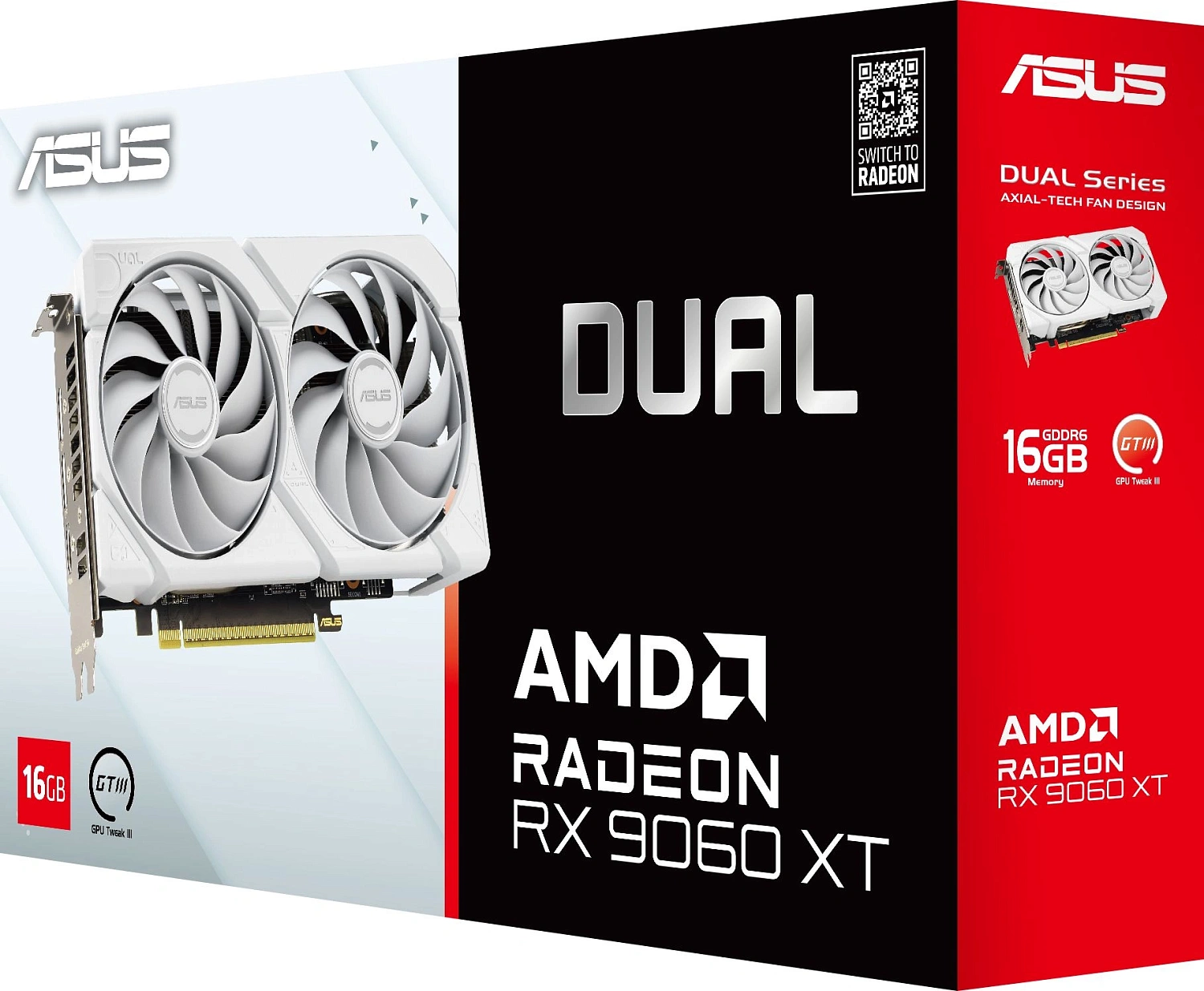 Видеокарта Asus PCI-E 5.0 DUAL-RX9060XT-16G-WHITE AMD Radeon RX 9060XT 16Gb 128bit GDDR6 2550/20000 HDMIx1 DPx2 HDCP Ret
