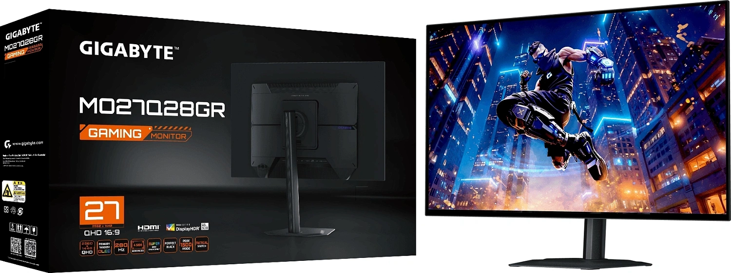 Монитор Gigabyte 27" MO27Q28GR черный OLED LED 0.03ms 16:9 HDMI M/M глянцевая HAS Piv 1500000:1 335cd 178гр/178гр 2560x1440 280Hz DP 2K USB 6.7кг
