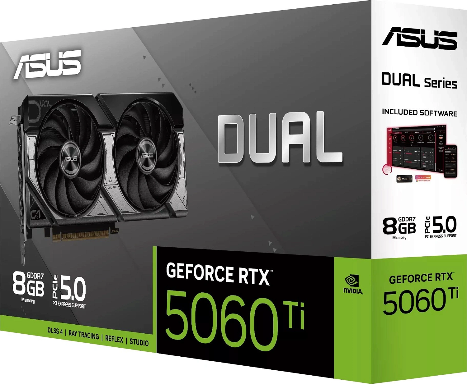 Видеокарта Asus PCI-E 5.0 DUAL-RTX5060TI-8G NVIDIA GeForce RTX 5060TI 8Gb 128bit GDDR7 2572/28000 HDMIx1 DPx3 HDCP Ret