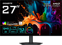 Монитор 27" Gigabyte MO27Q28G EK Black (WOLED, 2560 x 1440, 280Hz, 10bit (1.07B), 0,03ms, 350cd/m, 1.5M:1, 2xHDMI-2.1, DP-1.4, 3xUSB3.2, USB Type-C (18W), Pivot)