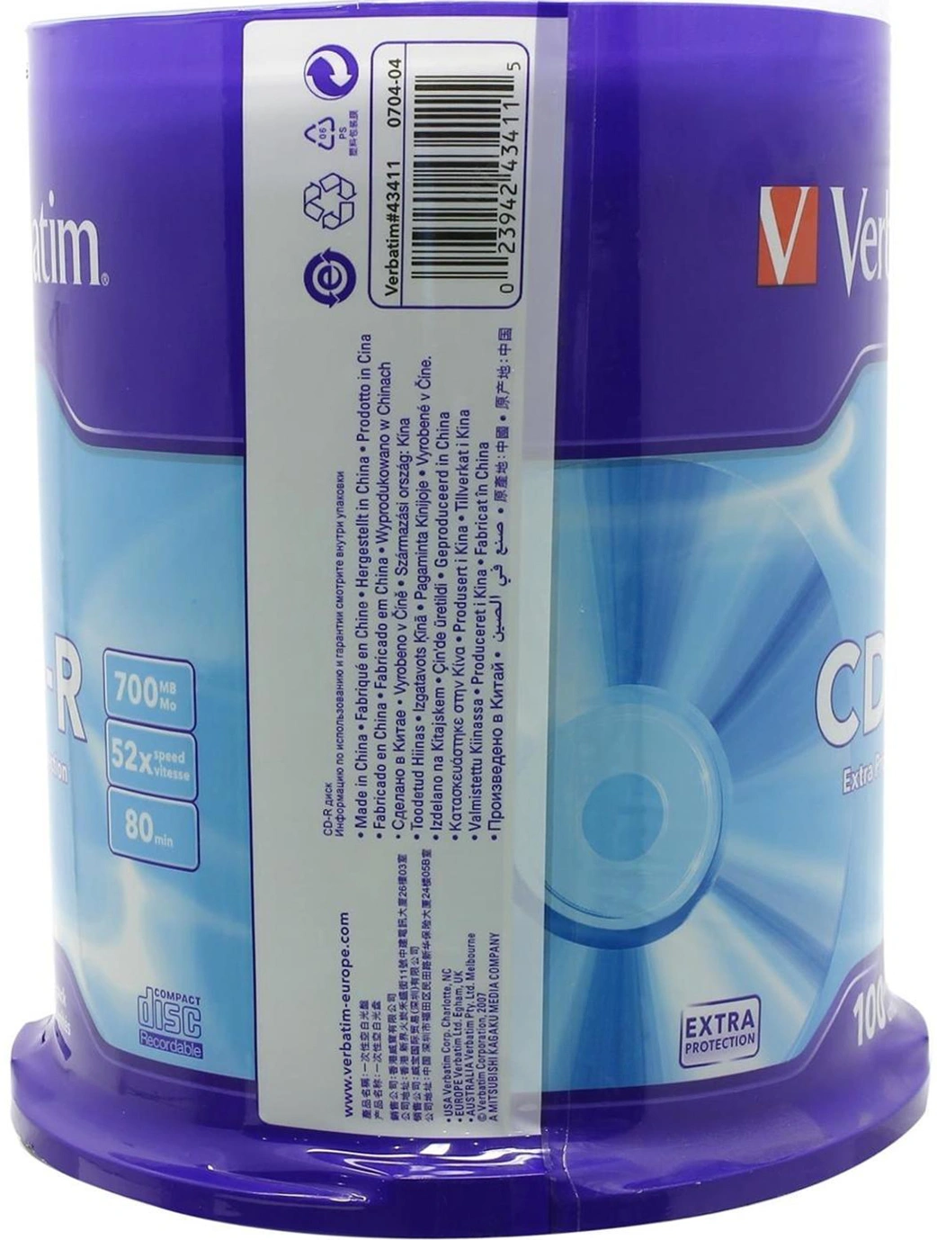 Диск CD-R Verbatim 700Mb 52x Cake Box (100шт) (43430) Диск CD-R Verbatim 700Mb 52x Cake Box (100шт) (43430)