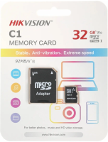 Флеш карта microSDHC 32GB Hikvision HIKSEMI HS-TF-C1 32G + adapter