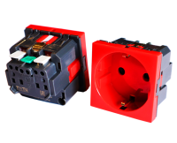 Розетка Розетка электрическая Mosaic одинарная с заземлением и шторками, безвинтовое подключение, красная