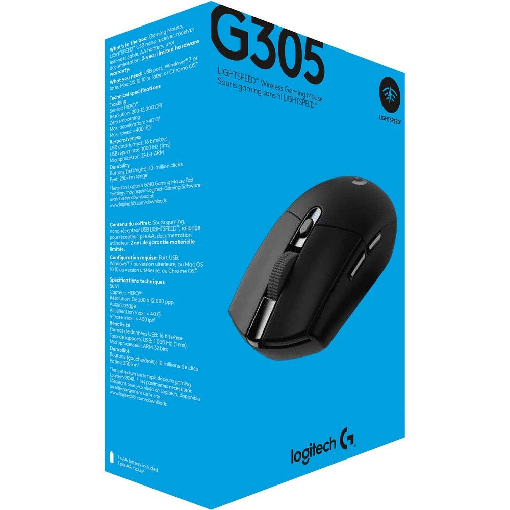 Мышь Logitech G305 Lightspeed черный оптическая (12000dpi) беспроводная USB (5but) Мышь Logitech G305 Lightspeed черный оптическая (12000dpi) беспроводная USB (5but)