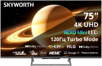 Телевизор QLED Skyworth 75" 75X67H Mini LED черный 4K Ultra HD 120Hz DVB-T DVB-T2 DVB-C DVB-S DVB-S2 USB WiFi Smart TV