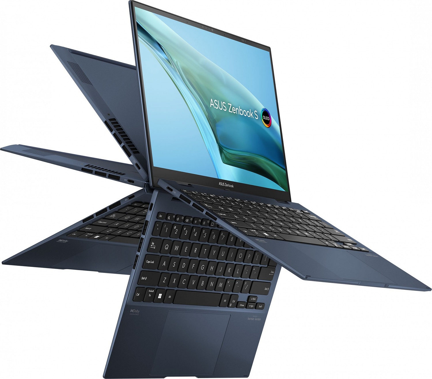 Ноутбук Asus ZenBook Flip S 13 OLED UP5302ZA-LX428W Core i7 1260P 16Gb SSD1Tb Intel Iris Xe graphics 13.3" OLED Touch 2.8K (2880x1800) Windows 11 Home blue WiFi BT Cam Bag (90NB0VV1-M00LA0)