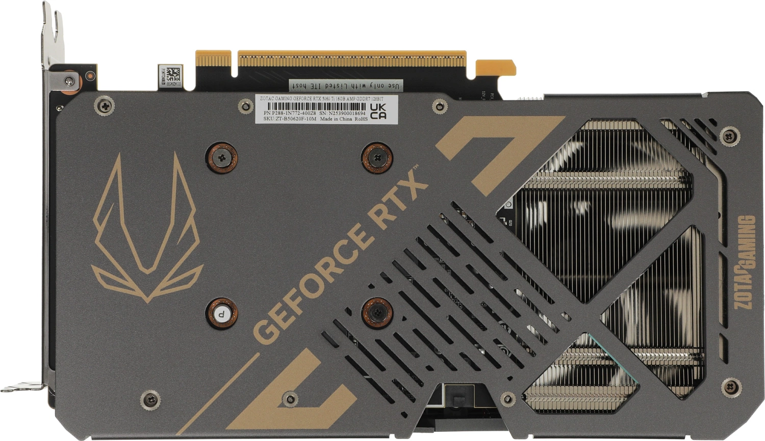 Видеокарта Zotac PCI-E 5.0 RTX 5060TI 16GB AMP NVIDIA GeForce RTX 5060TI 16Gb 128bit GDDR7 2572/28000 HDMIx1 DPx3 HDCP Ret