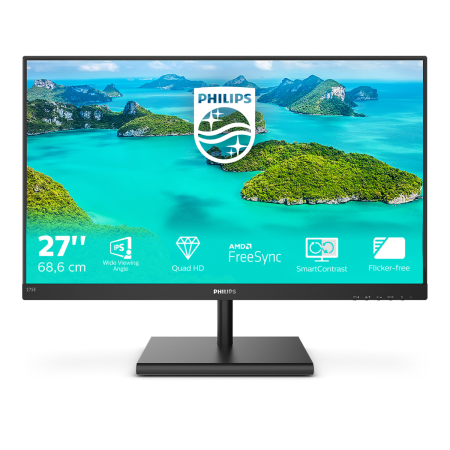 Монитор LCD 27'' [16:9] 2560х1440(WQHD) IPS, nonGLARE, 250cd/m2, H178°/V178°, 1000:1, 20M:1, 16.7M, 4ms, VGA, HDMI, Tilt, 2Y, Black