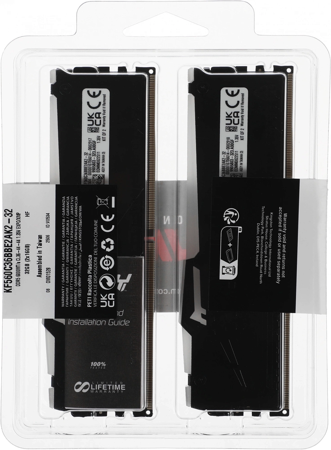 Память DDR5 2x16GB 6000MHz Kingston KF560C36BBE2AK2-32 Fury Beast RGB RTL Gaming PC5-48000 CL36 DIMM 288-pin 1.35В single rank с радиатором Ret