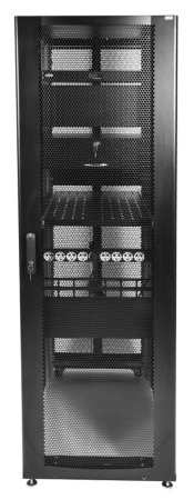 Шкаф серверный ПРОФ напольный 42U (600x1000) дверь перфор., задние двойные перфор., черный, в сборе