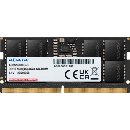 Модуль памяти ADATA 8GB 5600 MHz DDR5 SODIMM AD5S56008G-S Non-ECC, CL45-46-46, 1.1V, RTL