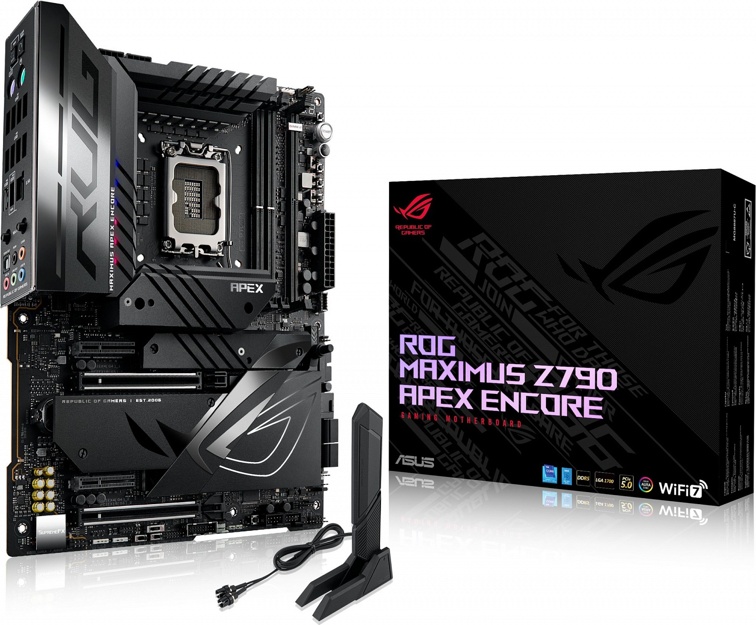 Материнская плата ASUS ROG MAXIMUS Z790 APEX ENCORE, LGA1700, Z790, 4*DDR5, HDMI, 6xSATA3 + RAID, M2, Audio, Gb LAN, USB 3.2, USB 2.0, ATX; 90MB1FX0-M0EAY0