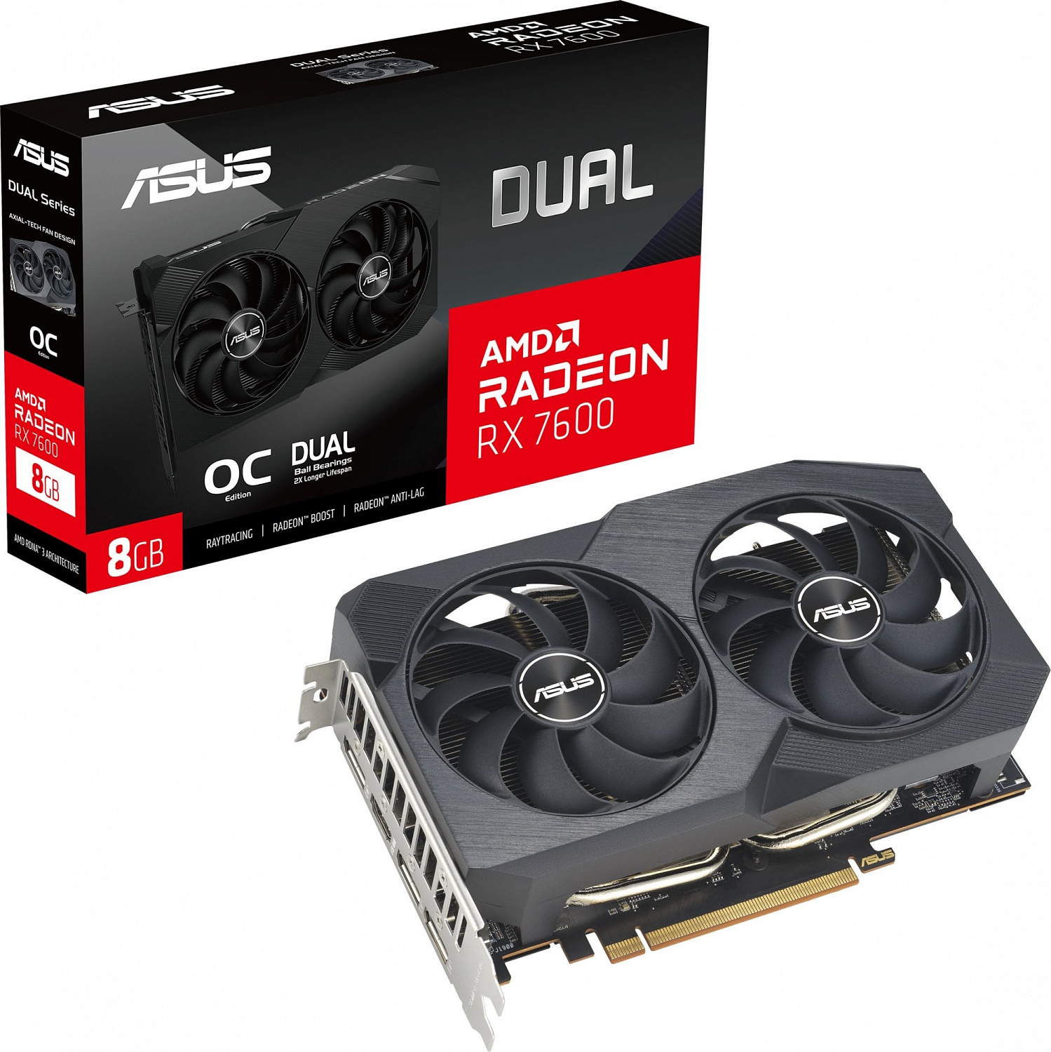 Видеокарта ASUS DUAL-RX7600-O8G-V2//RX7600 HDMI DP*3 8G D6; 90YV0IH2-M0NA00