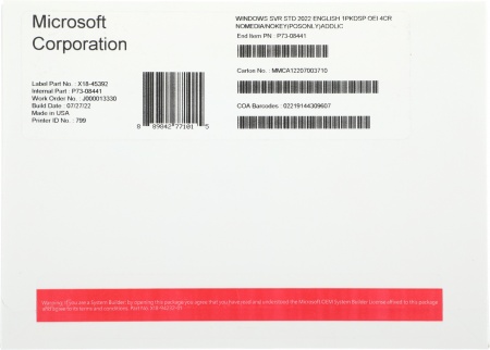 ПО Microsoft Windows Svr Std 2022 Eng 1pkDSP OEI 4Cr NoMedia/NoKey(POSOnly)AddLic (P73-08441)