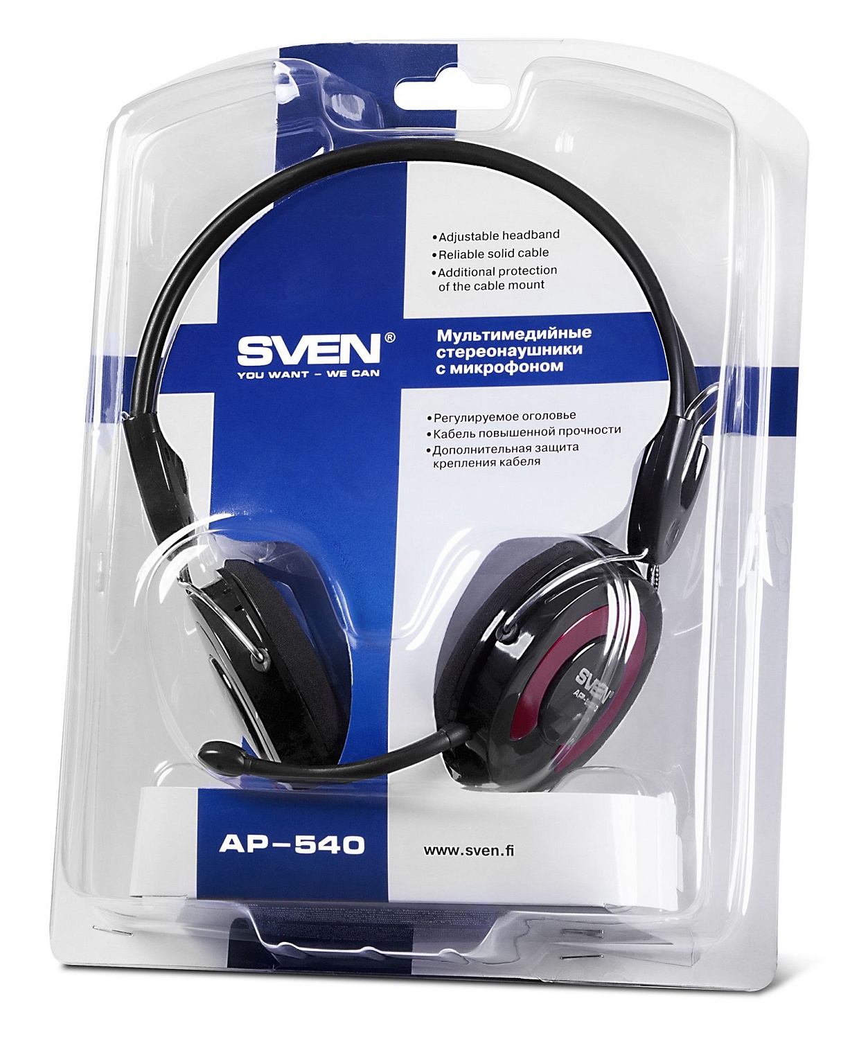 Наушники с микрофоном Sven AP-540 черный/красный 2.2м накладные оголовье (SV-0410540)