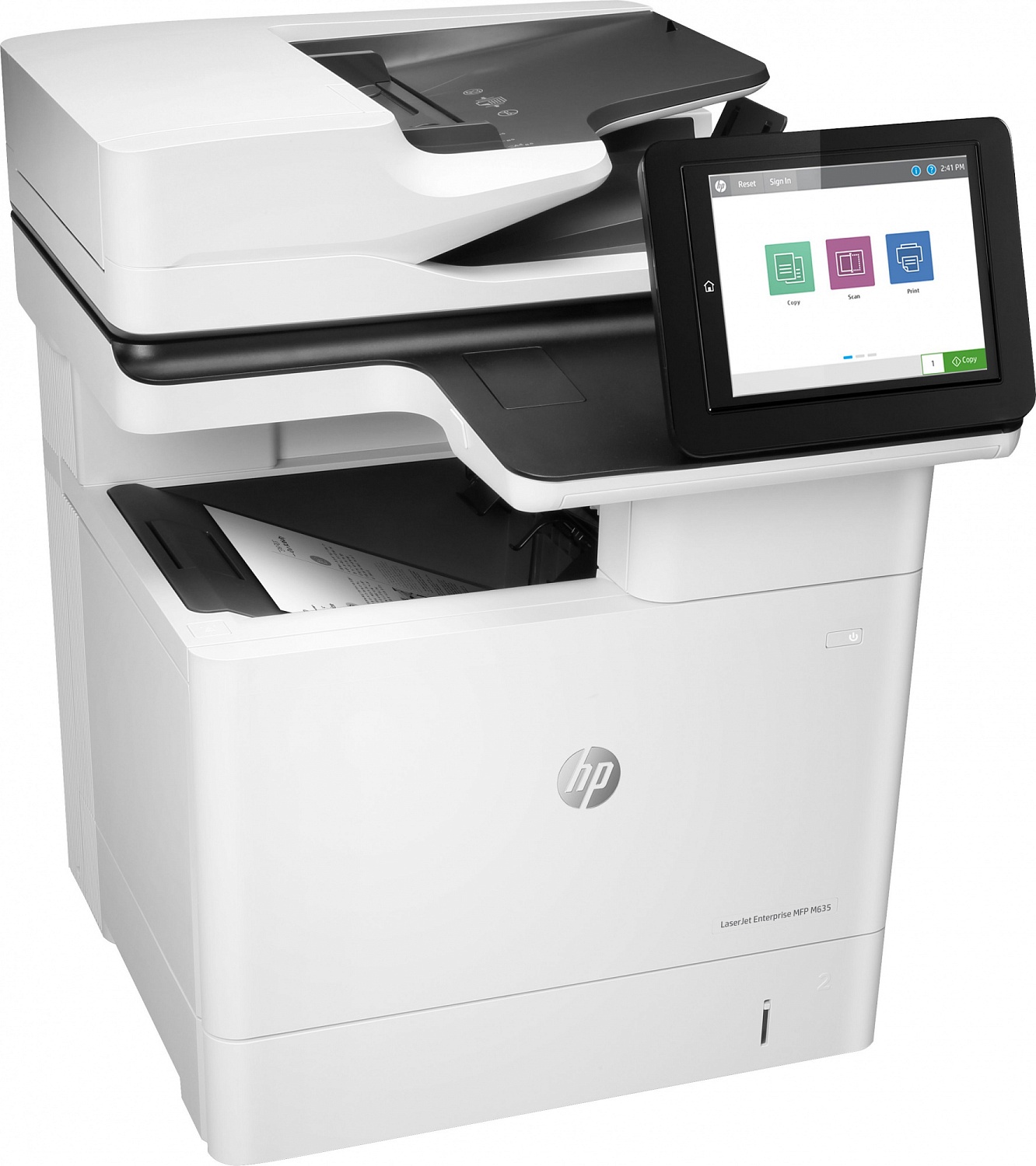 Лазерное многофункциональное устройство HP LaserJet Enterprise MFP M635h (p/c/s, A4,1200dpi,61ppm,1,5Gb,HDD500GBenc,2 trays 100+550,ADF150,Duplex,USB/GigEth,cart.10,5k in box,1y warr.repl.J8J64A,J8J70A)
