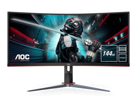 Монитор LCD 34'' [21:9] 3440x1440(UWQHD) VA, Curved, nonGLARE, 144 Hz, 300 cd/m2, H178°/V178°, 3000:1, 80M:1, 16.7M, 4ms, 2xHDMI, 2xDP, USB-Hub, Height adj, Tilt, 3Y, Black+Cherry