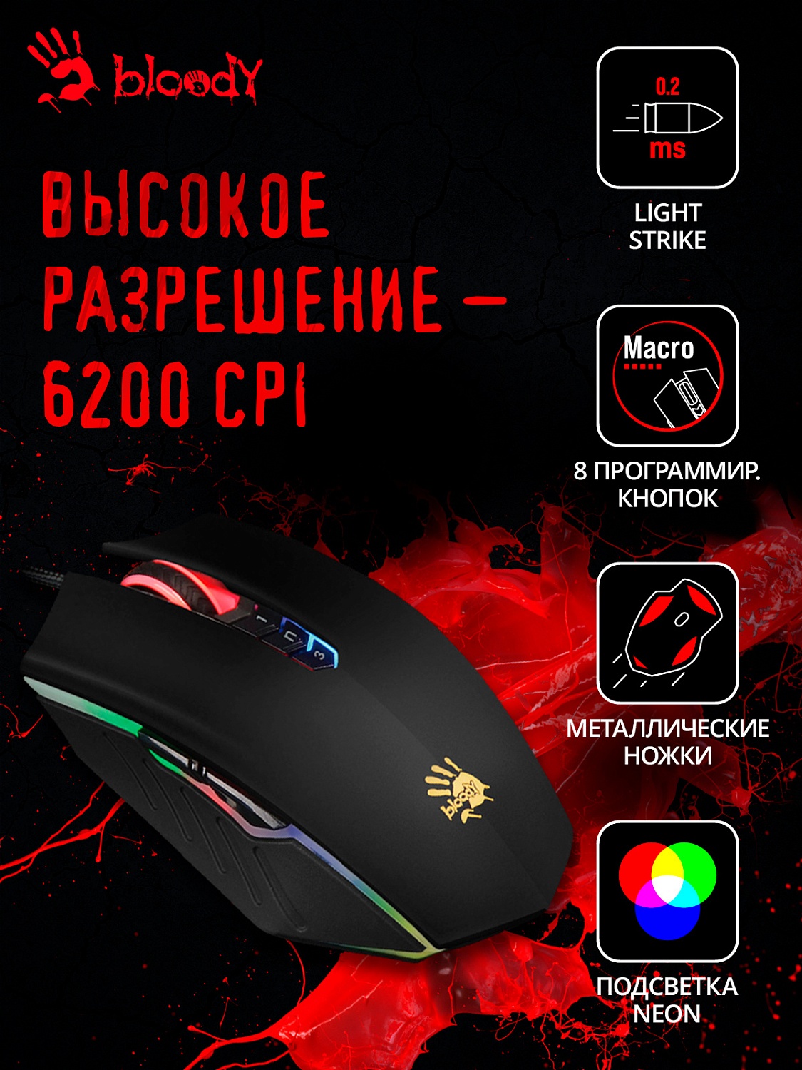 Мышь A4Tech Bloody A70 черный оптическая (6200dpi) USB (8but) Мышь A4Tech Bloody A70 черный оптическая (6200dpi) USB (8but)