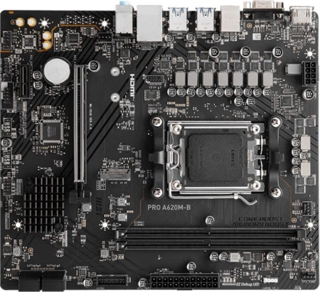 Материнская плата MSI PRO A620M-B A620, AM5, 2*DDR5, 1*PCIEx16, 1*PCIEx1, 1*M.2, 6*USB3.2Gen1, 6*USB2.0, 4*SATA3.0, 2.5G, VGA, HDMI, M-ATX, RTL