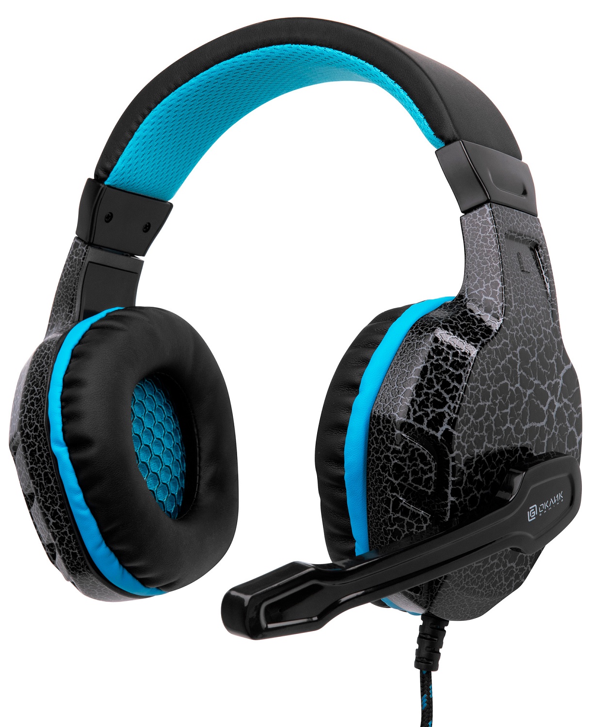 Наушники с микрофоном Оклик HS-L400G ZEUS черный/синий 2.2м мониторные оголовье (359480)