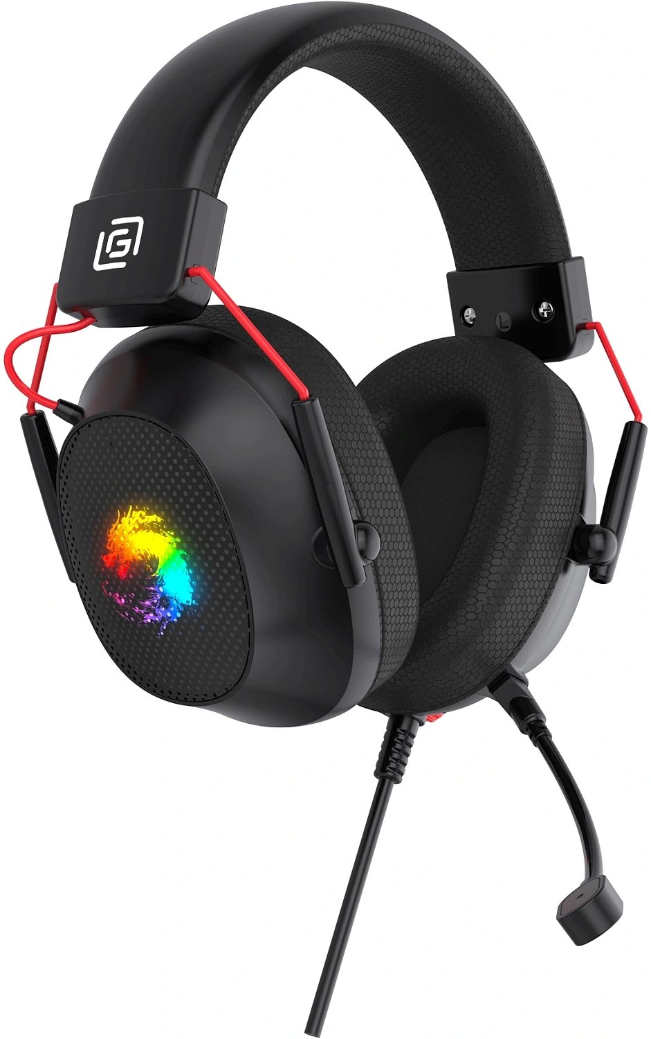 Наушники с микрофоном Оклик HS-L305G черный/красный 2м мониторные оголовье (2060511)