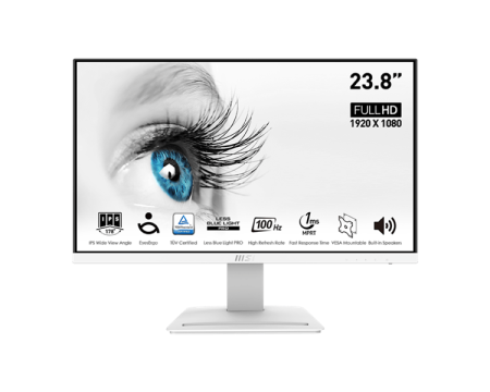 Монитор MSI PRO MP243XW 24.5" 16:9 FHD(1920x1080) IPS Flat,1ms(MPRT),1000:1,100M:1,300nit,178/178,HDMI 1.4, DP 1.2, Speaker,Tilt,VESA,100Hz,White,1y war-ty