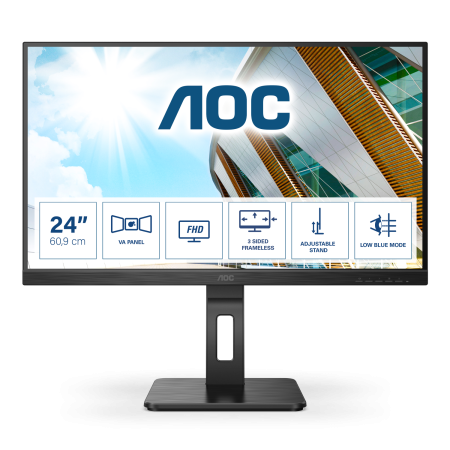 Монитор AOC 23.8" 24P2QM черный VA LED 4ms 16:9 DVI HDMI M/M матовая HAS Piv 300cd 178гр/178гр 1920x1080 75Hz VGA DP FHD USB 4.75кг