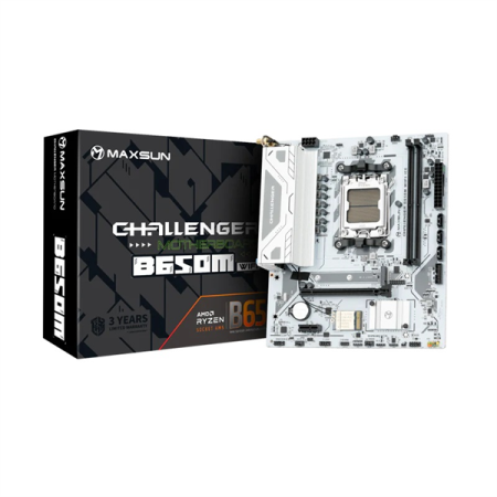 Материнская плата MAXSUN MS-Challenger B650M WIFI ICE, AM5, B650, 2*DDR5, 3*SATA 3.0, M.2, USB 3.2, USB 2.0, 1*PCIE 16, 1*PCIE 1, HDMI+DP, mATX