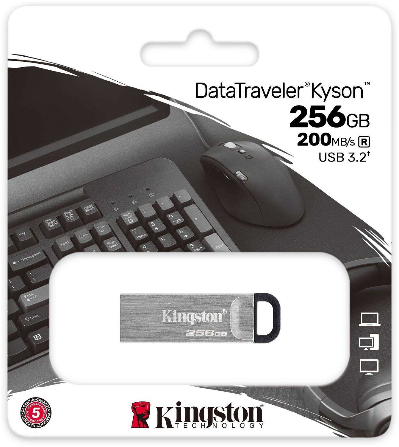 Флеш Диск Kingston 256Gb DataTraveler Kyson DTKN/256GB USB3.1 серебристый/черный