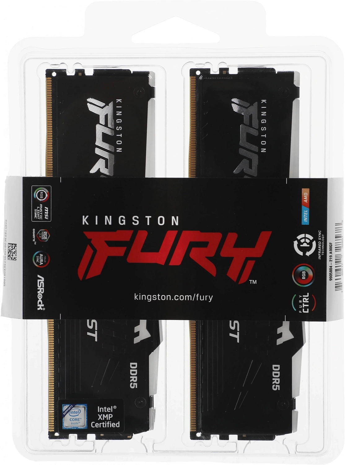Память DDR5 2x32GB 5200MHz Kingston KF552C40BBAK2-64 Fury Beast RGB RTL Gaming PC5-41600 CL40 DIMM 288-pin 1.25В kit single rank с радиатором Ret
