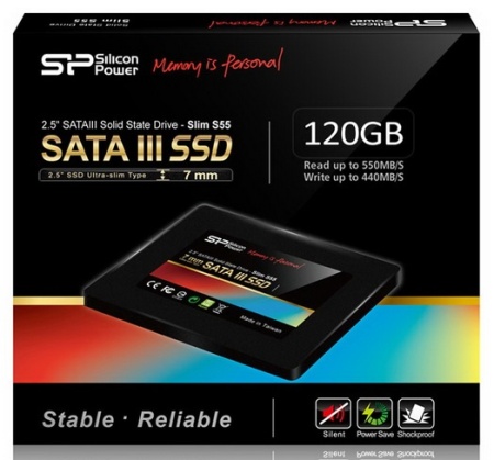 Твердотельный накопитель Solid State Disk Silicon Power Slim S55 120Gb SATA-III 2,5”/7мм SP120GBSS3S55S25