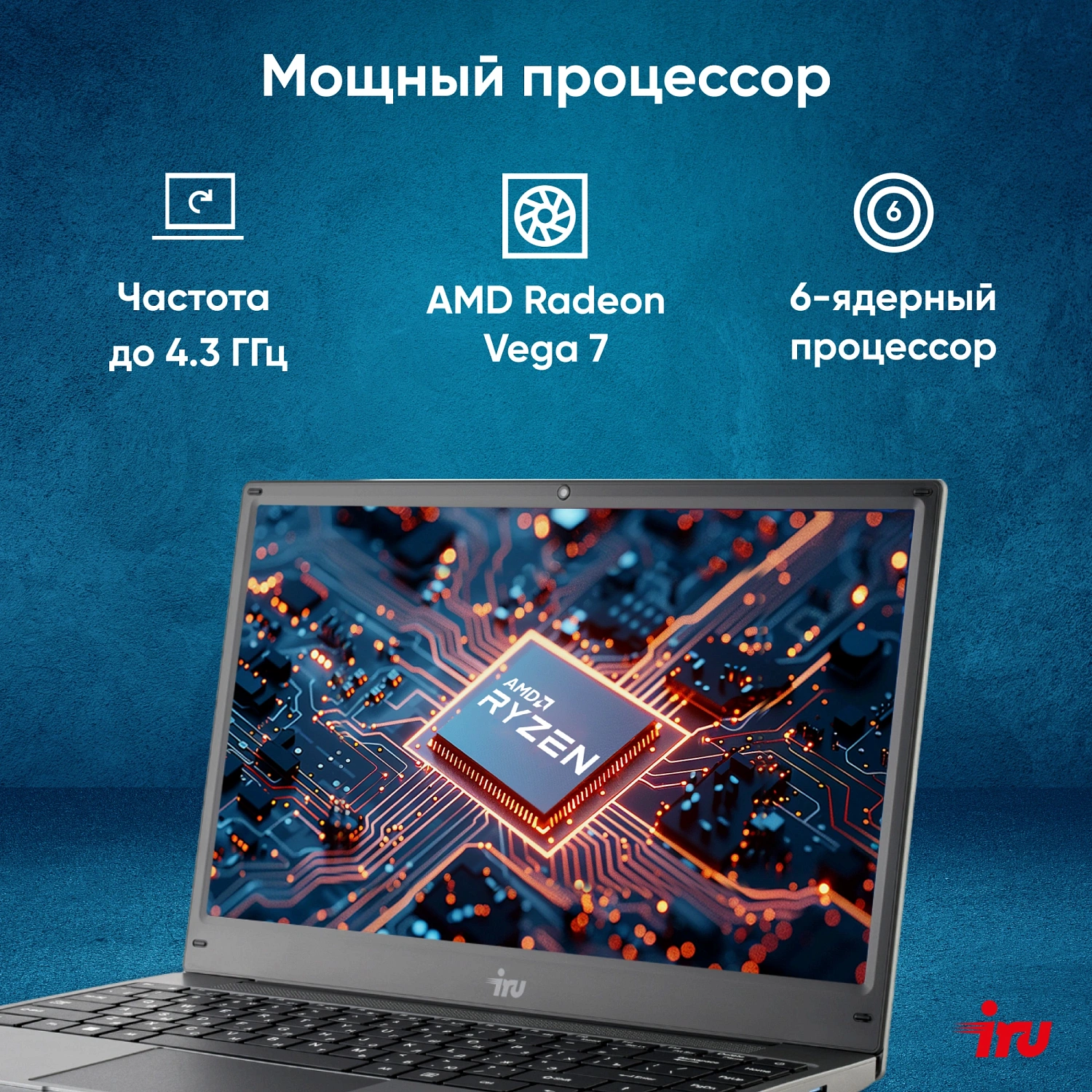 Ноутбук IRU Tactio 14RLH Ryzen 5 7430U 16Gb SSD256Gb AMD Radeon Vega 7 14" IPS FHD (1920x1080) FreeDOS grey WiFi BT Cam 4000mAh (2084804)
