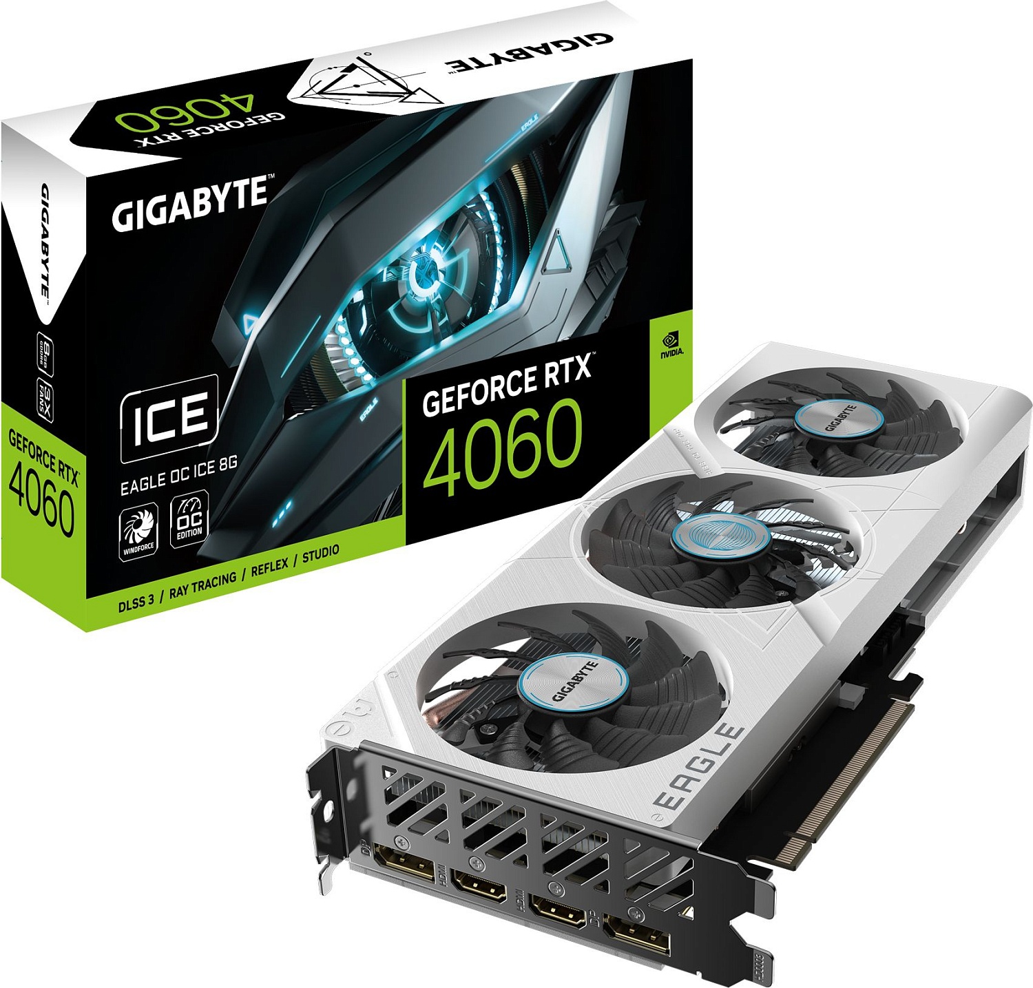 Видеокарта Gigabyte PCI-E 4.0 GV-N4060EAGLEOC ICE-8GD NVIDIA GeForce RTX 4060TI 8Gb 128bit GDDR6 2595/18000 HDMIx2 DPx2 HDCP Ret