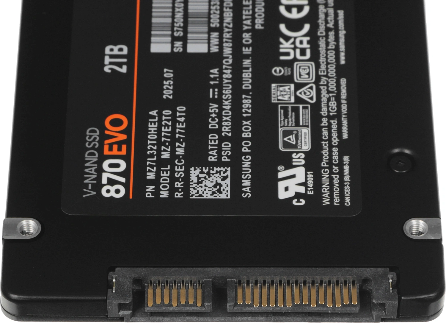 Твердотельный накопитель SSD 2.5" 2Tb (2000GB) Samsung SATA III 870 EVO (R560/W530MB/s) (MZ-77E2T0BW) 1year