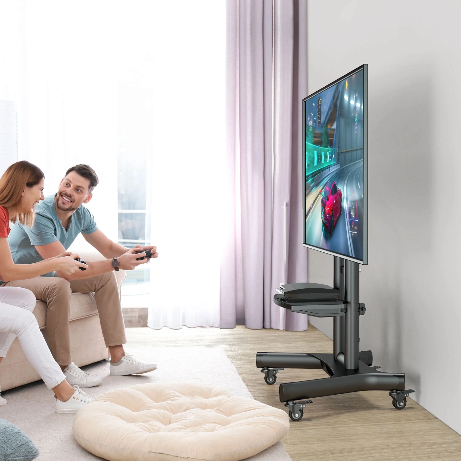 ONKRON стойка для телевизора с кронштейном 40"-75", мобильная, чёрная TS1551R (ROTO) поворот в портретный режим