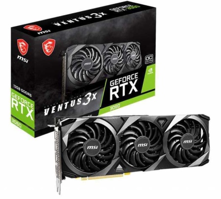 Видеокарта MSI PCI-E 4.0 RTX 3060 VENTUS 3X 12G OC NVIDIA GeForce RTX 3060 12288Mb 192 GDDR6 1680/15000 HDMIx1 DPx3 HDCP Ret