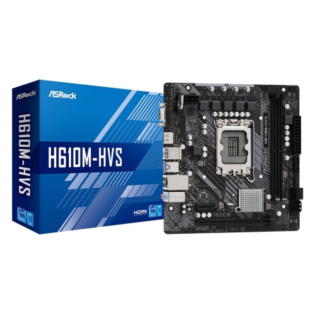 Материнская плата ASRock OEM H610M-HVS, Socket 1700, Intel®H610, 2xDDR4-3200, D-SUB+HDMI, 1xPCI-Ex16, 1xPCI-Ex1, 4xSATA3, 8 Ch Audio, 1xGLan, (4+2)xUSB2.0, (2+2)xUSB3.2, 1xPS/2, mATX, RTL {20} (936678) H610M-HVS