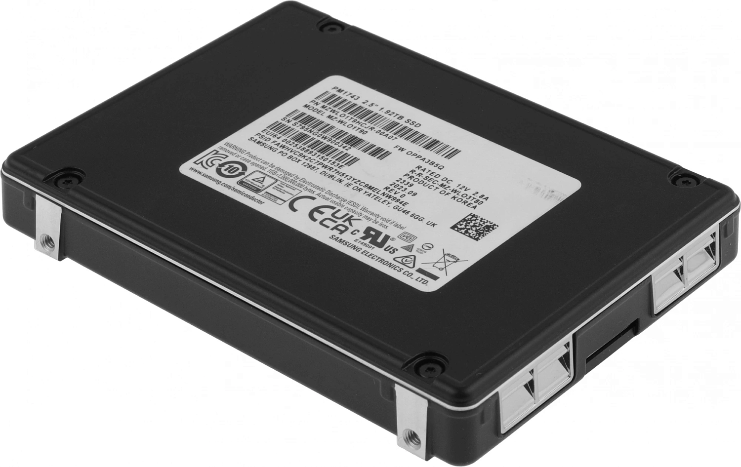 Твердотельный накопитель Samsung Enterprise SSD, 2.5"(SFF/U.2), PM1743, 1920GB, NVMe PCIe Gen5 (1x4 or Dual Port x2), R14000/W3000Mb/s, IOPS(R4K) 2000K/150K, MTBF 2,5M, 1DWPD/5Y, OEM