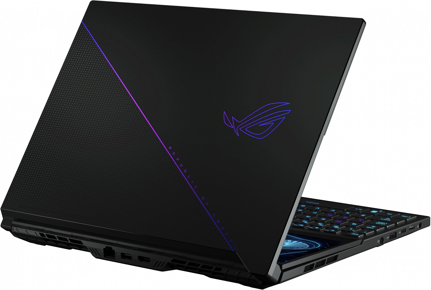 Ноутбук Asus ROG Zephyrus Duo 16 GX650PY-NM085W Ryzen 9 7945HX 32Gb SSD2Tb NVIDIA GeForce RTX4090 16Gb 16" IPS WQXGA (2560x1600) Windows 11 Home black WiFi BT Cam (90NR0BI1-M004X0)