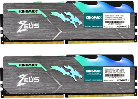 Память DDR4 2x16GB 3600MHz Kingmax KM-LD4A-3600-32GDRT18 Zeus Dragon RTL Gaming PC4-28800 CL18 DIMM 288-pin 1.35В с радиатором Ret