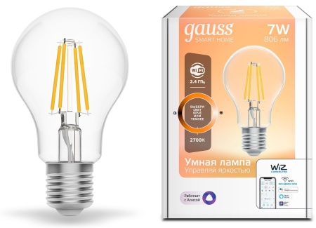 Умная лампа Gauss IoT Smart Home E27 6.5Вт 806lm Wi-Fi (упак.:1шт) (1200112)