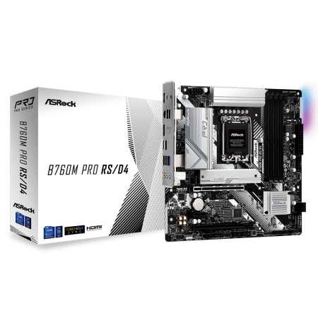 Материнская плата ASROCK B760M PRO RS/D4, LGA1700, B760, 4*DDR4, HDMI+DP, 4xSATA3 6.0 (RAID), M.2 Socket, 3xUSB 3.2, 2xUSB2.0, Type-C, mATX; 90-MXBKL0-A0UAYZ