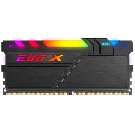 16GB GeIL DDR4 3200 DIMM EVO X II Black RGB Gaming Memory GEXSB416GB3200C16ASC Non-ECC, CL16, GEXSB416GB3200C16ASC 1.35V, Heat Shield, XMP 2.0, ASUS AURA, Gigabyte Fusion, MSI Mystic Light, ASRock Polychrome, RTL