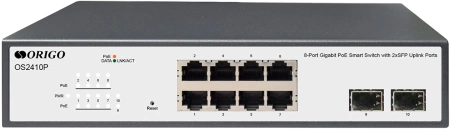 Коммутатор ORIGO Настраиваемый L2 PoE-коммутатор 8x1000Base-T PoE, 2x1000Base-X SFP, PoE-бюджет 120 Вт, комплект для установки в 19" стойку