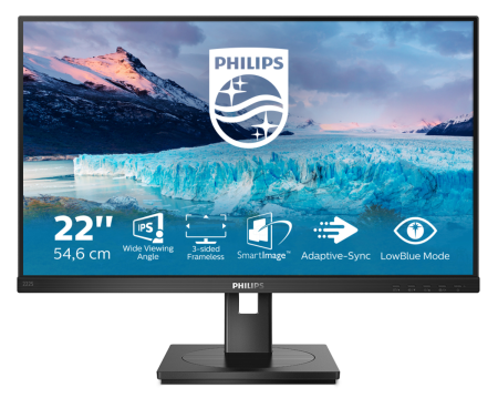 Монитор LCD 21.5'' [16:9] 1920х1080(FHD) IPS, nonGLARE, 75 Hz, 250 cd/m2, H178°/V178°, 1000:1, 50М:1, 16.7M, 4ms, VGA, DVI, HDMI, DP, Height adj, Pivot, Tilt, Swivel, Speakers, 3Y, Black