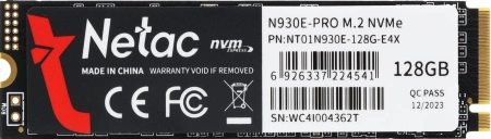 Ssd накопитель Netac SSD N930E Pro 128GB PCIe 3 x4 M.2 2280 NVMe 3D NAND, R/W up to 970/650MB/s, TBW 75TB, 3y wty