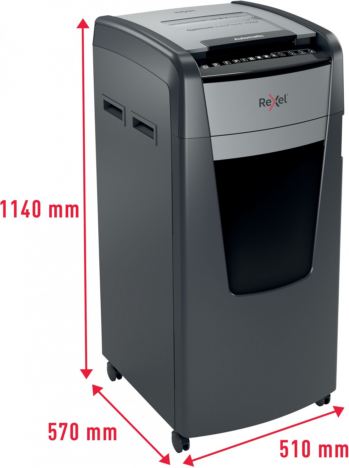 Шредер Rexel Optimum AutoFeed 750X черный с автоподачей (секр.P-4) фрагменты 750лист. 140лтр. скрепки скобы пл.карты