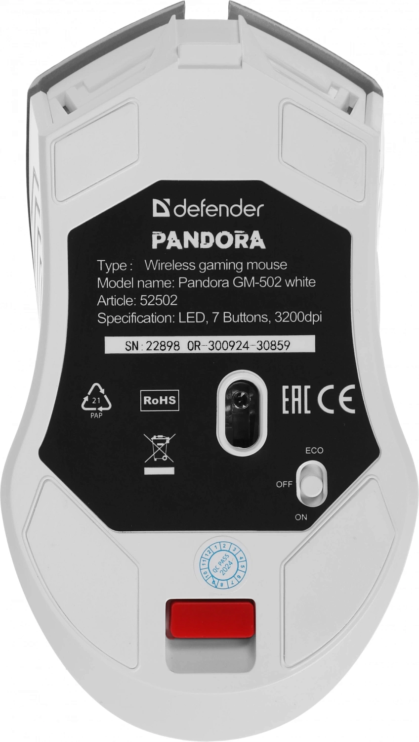 Мышь Defender Pandora GM-502 белый оптическая 3200dpi silent беспров. USB 6but (52502) Мышь Defender Pandora GM-502 белый оптическая 3200dpi silent беспров. USB 6but (52502)