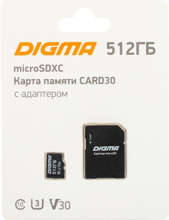 Флеш карта microSDXC Digma 512GB CARD30 V30 + adapter